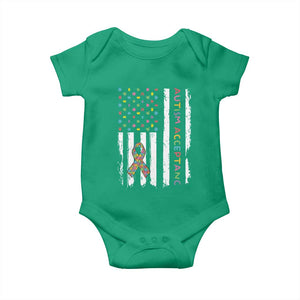 Autism Acceptance Baby Onesie American Flag Neurodivergent Support Ribbon Puzzle TS14 Irish Green Print Your Wear