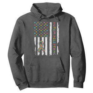 Autism Acceptance Hoodie American Flag Neurodivergent Support Ribbon Puzzle TS14 Dark Heather Print Your Wear