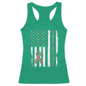 Autism Acceptance Racerback Tank Top American Flag Neurodivergent Support Ribbon Puzzle TS14 Irish Green Print Your Wear
