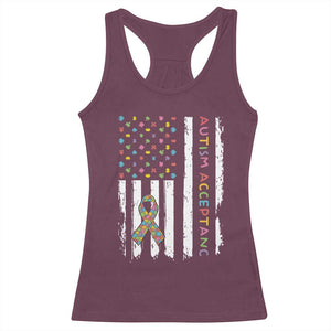 Autism Acceptance Racerback Tank Top American Flag Neurodivergent Support Ribbon Puzzle TS14 Maroon Print Your Wear
