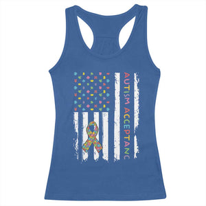 Autism Acceptance Racerback Tank Top American Flag Neurodivergent Support Ribbon Puzzle TS14 Royal Blue Print Your Wear