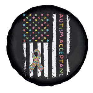 Autism Acceptance Spare Tire Cover American Flag Neurodivergent Support Ribbon Puzzle TS14 Print Your Wear