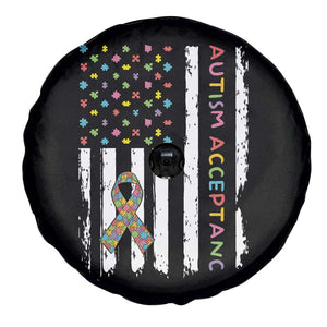Autism Acceptance Spare Tire Cover American Flag Neurodivergent Support Ribbon Puzzle TS14 Print Your Wear