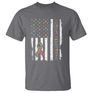 Autism Acceptance T Shirt American Flag Neurodivergent Support Ribbon Puzzle TS14 Charcoal Print Your Wear