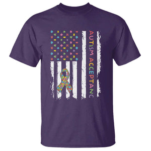Autism Acceptance T Shirt American Flag Neurodivergent Support Ribbon Puzzle TS14 Purple Print Your Wear