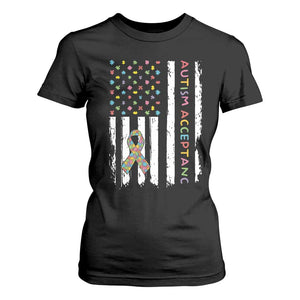 Autism Acceptance T Shirt For Women American Flag Neurodivergent Support Ribbon Puzzle TS14 Black Print Your Wear