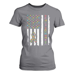 Autism Acceptance T Shirt For Women American Flag Neurodivergent Support Ribbon Puzzle TS14 Charcoal Print Your Wear