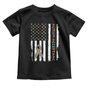 Autism Acceptance Toddler T Shirt American Flag Neurodivergent Support Ribbon Puzzle TS14 Black Print Your Wear