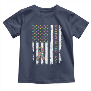 Autism Acceptance Toddler T Shirt American Flag Neurodivergent Support Ribbon Puzzle TS14 Navy Print Your Wear