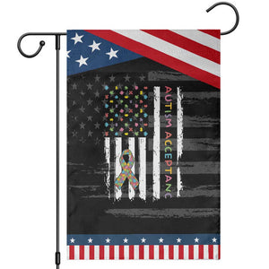 Autism Acceptance Garden Flag American Flag Neurodivergent Support Ribbon Puzzle TS14 Distressed Black Blue Print Your Wear