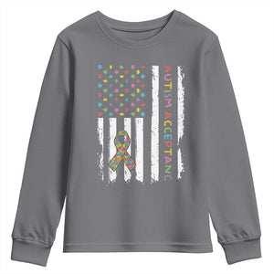 Autism Acceptance Youth Sweatshirt American Flag Neurodivergent Support Ribbon Puzzle TS14 Charcoal Print Your Wear