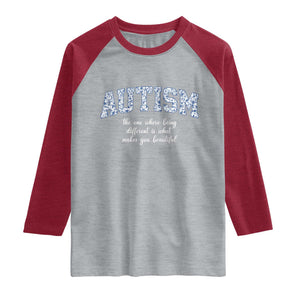 Autism Acceptance Raglan Shirt Autistic Acceptance Inspirational TS14 Heather Gray Heather Red Print Your Wear