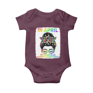Autism Acceptance Baby Onesie Neurodivergent Support Messy Bun Ribbon Puzzle TS14 Maroon Print Your Wear