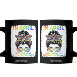 Autism Acceptance Coffee Mug Neurodivergent Support Messy Bun Ribbon Puzzle TS14 Black Print Your Wear