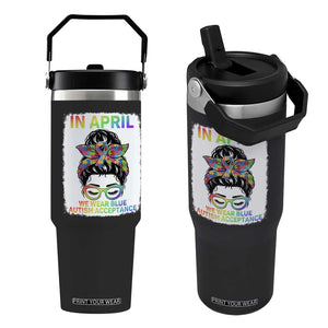 Autism Acceptance Flip Straw Tumbler Neurodivergent Support Messy Bun Ribbon Puzzle TS14 One Size: 30 oz Black Print Your Wear