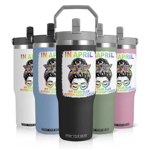 Autism Acceptance Flip Straw Tumbler Neurodivergent Support Messy Bun Ribbon Puzzle TS14 Print Your Wear