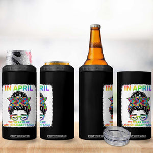Autism Acceptance 4 in 1 Can Cooler Tumbler Neurodivergent Support Messy Bun Ribbon Puzzle TS14 Print Your Wear
