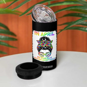 Autism Acceptance 4 in 1 Can Cooler Tumbler Neurodivergent Support Messy Bun Ribbon Puzzle TS14 Print Your Wear