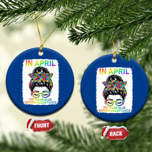 Autism Acceptance Ceramic Ornament Neurodivergent Support Messy Bun Ribbon Puzzle TS14 1pc Blue Print Your Wear