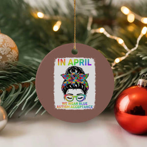 Autism Acceptance Ceramic Ornament Neurodivergent Support Messy Bun Ribbon Puzzle TS14 1pc Mocha Print Your Wear