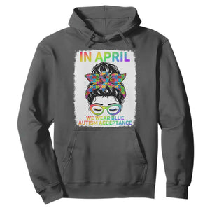 Autism Acceptance Hoodie Neurodivergent Support Messy Bun Ribbon Puzzle TS14 Dark Heather Print Your Wear