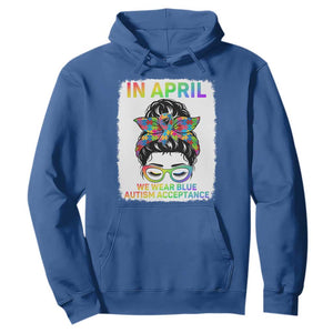 Autism Acceptance Hoodie Neurodivergent Support Messy Bun Ribbon Puzzle TS14 Royal Blue Print Your Wear