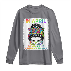 Autism Acceptance Long Sleeve Shirt Neurodivergent Support Messy Bun Ribbon Puzzle TS14 Charcoal Print Your Wear
