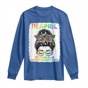 Autism Acceptance Long Sleeve Shirt Neurodivergent Support Messy Bun Ribbon Puzzle TS14 Royal Blue Print Your Wear