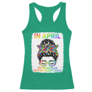 Autism Acceptance Racerback Tank Top Neurodivergent Support Messy Bun Ribbon Puzzle TS14 Irish Green Print Your Wear