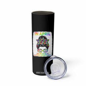 Autism Acceptance Skinny Tumbler Neurodivergent Support Messy Bun Ribbon Puzzle TS14 Print Your Wear