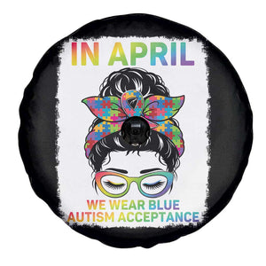 Autism Acceptance Spare Tire Cover Neurodivergent Support Messy Bun Ribbon Puzzle TS14 Print Your Wear