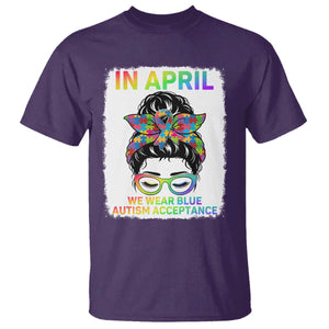 Autism Acceptance T Shirt Neurodivergent Support Messy Bun Ribbon Puzzle TS14 Purple Print Your Wear