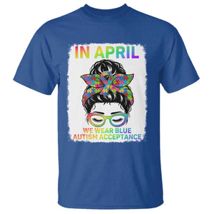 Autism Acceptance T Shirt Neurodivergent Support Messy Bun Ribbon Puzzle TS14 Royal Blue Print Your Wear