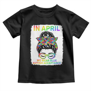 Autism Acceptance Toddler T Shirt Neurodivergent Support Messy Bun Ribbon Puzzle TS14 Black Print Your Wear