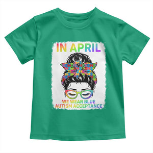 Autism Acceptance Toddler T Shirt Neurodivergent Support Messy Bun Ribbon Puzzle TS14 Irish Green Print Your Wear