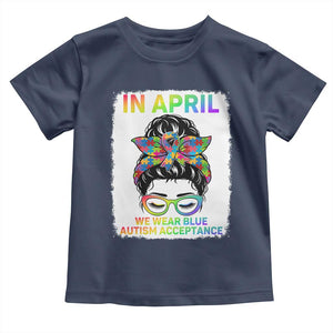 Autism Acceptance Toddler T Shirt Neurodivergent Support Messy Bun Ribbon Puzzle TS14 Navy Print Your Wear