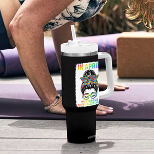 Autism Acceptance Tumbler With Handle Neurodivergent Support Messy Bun Ribbon Puzzle TS14 Print Your Wear