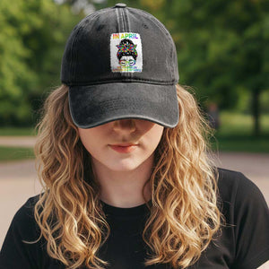 Autism Acceptance Washed Cotton Baseball Cap Neurodivergent Support Messy Bun Ribbon Puzzle TS14 Print Your Wear