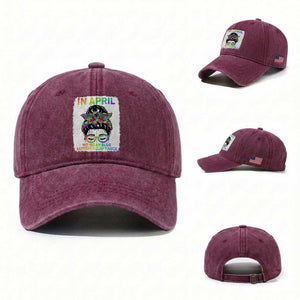 Autism Acceptance Washed Cotton Baseball Cap Neurodivergent Support Messy Bun Ribbon Puzzle TS14 Washed Cap Universal Fit Burgundy Print Your Wear