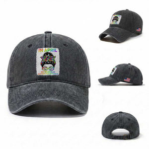 Autism Acceptance Washed Cotton Baseball Cap Neurodivergent Support Messy Bun Ribbon Puzzle TS14 Washed Cap Universal Fit Dark Gray Print Your Wear