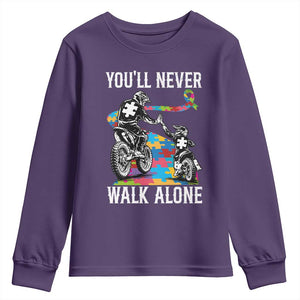 Autism Acceptance Youth Sweatshirt Autism Dad Motocross Rider Father Son Support TS14 Purple Print Your Wear