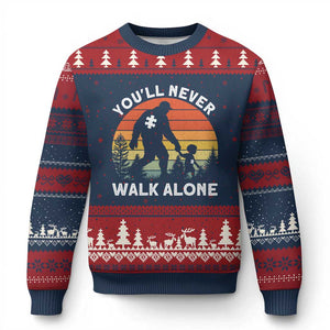Autism Acceptance Ugly Christmas Sweater Autism Dad You'll Never Walk Alone Support TS14 Navy Red Print Your Wear