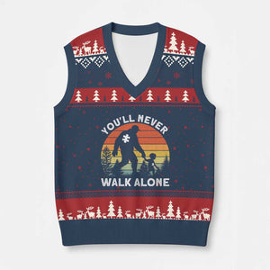 Autism Acceptance V-Neck Knit Sweater Vest Autism Dad You'll Never Walk Alone Support TS14 Navy Red Print Your Wear