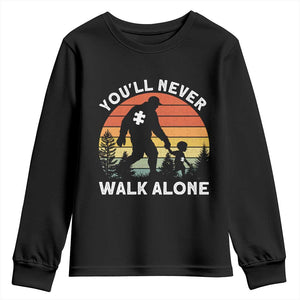 Autism Acceptance Youth Sweatshirt Autism Dad You'll Never Walk Alone Support TS14 Black Print Your Wear