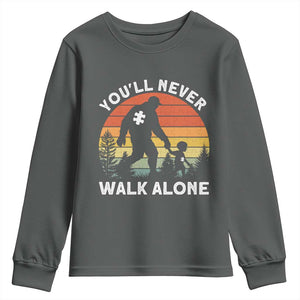 Autism Acceptance Youth Sweatshirt Autism Dad You'll Never Walk Alone Support TS14 Dark Heather Print Your Wear