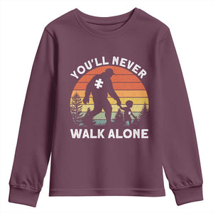 Autism Acceptance Youth Sweatshirt Autism Dad You'll Never Walk Alone Support TS14 Maroon Print Your Wear