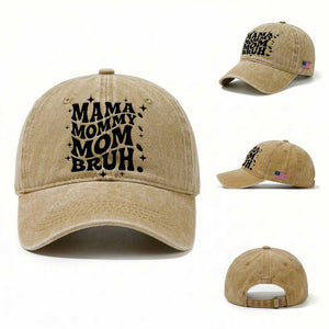 Mama Mommy Mom Bruh Washed Cotton Baseball Cap Funny Mom Life Mother’s Day Gift TS14 Washed Cap Universal Fit Khaki Print Your Wear