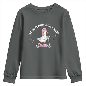 Funny Goose Mom Youth Sweatshirt Off To Commit Mom Foolery TS14 Dark Heather Print Your Wear