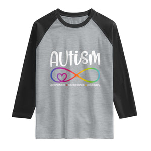 Autism Acceptance Raglan Shirt Neurodivergent Support Infinity Symbol TS14 Heather Gray Black Print Your Wear