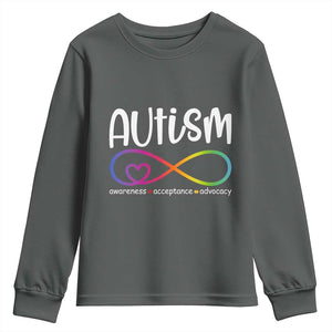 Autism Acceptance Youth Sweatshirt - Neurodivergent Support Infinity Symbol TS14 Dark Heather Print Your Wear